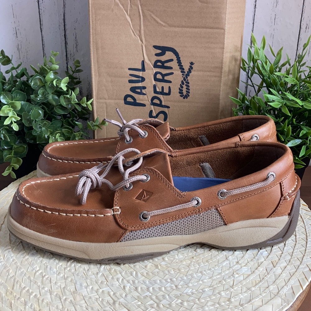 Sperry Men's Intrepid Leather Boat Shoes Tan - Picture 2 of 8